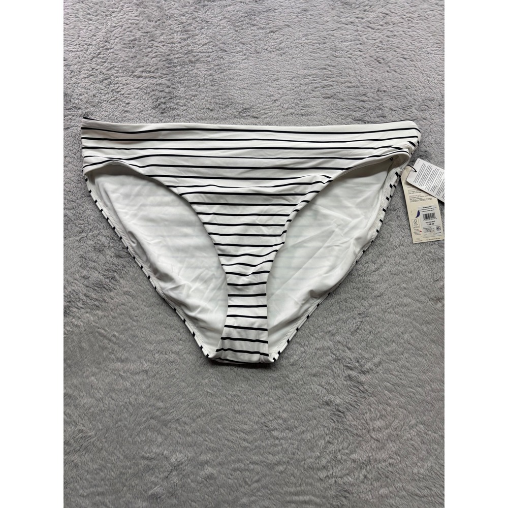 CALIA Women XXL Wide Banded High Leg Bikini Bottom Coastal Stripe White Black